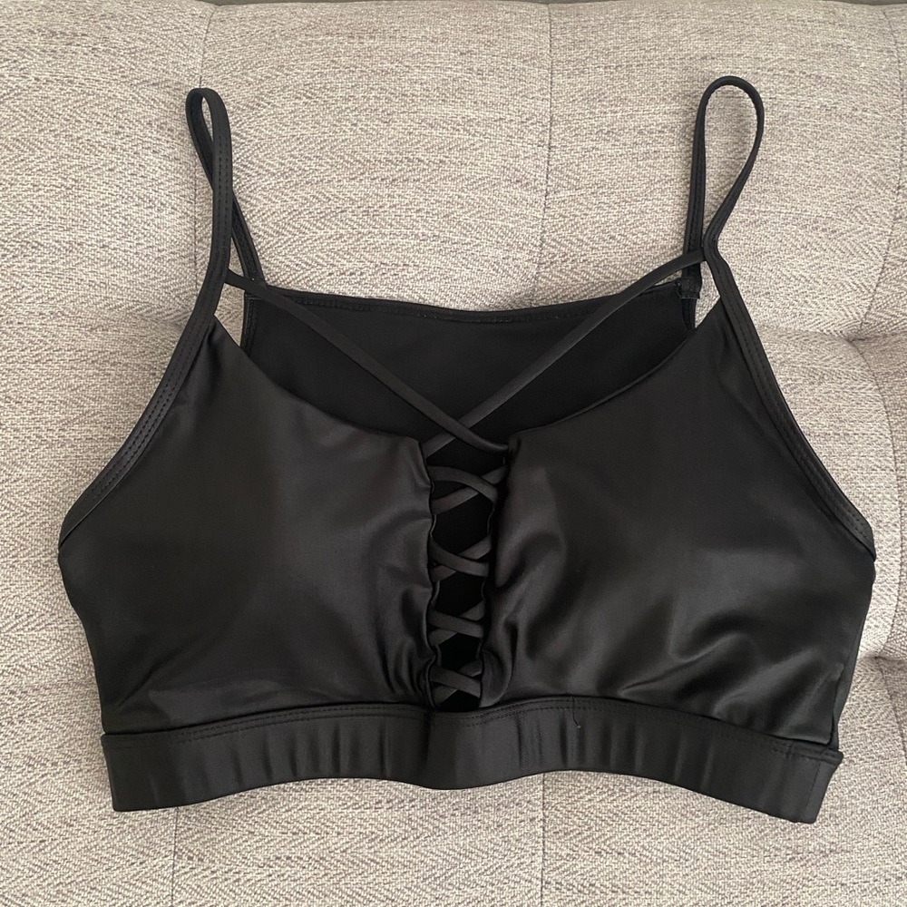 Black Sports Bra with cross-hatching front